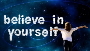 Never stop believing - white woman with open arms 
